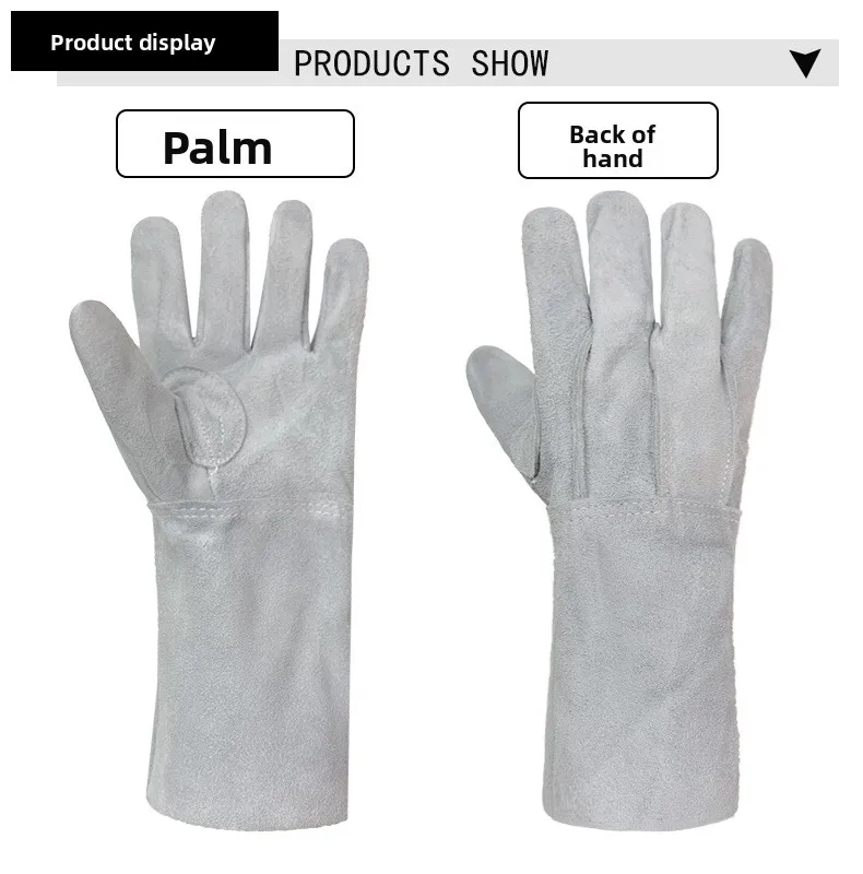 All Cowhide Electric Welding Gloves Welding Beast Double Thickness Welding Heat Insulation Wear-resistant Lengthening Welder