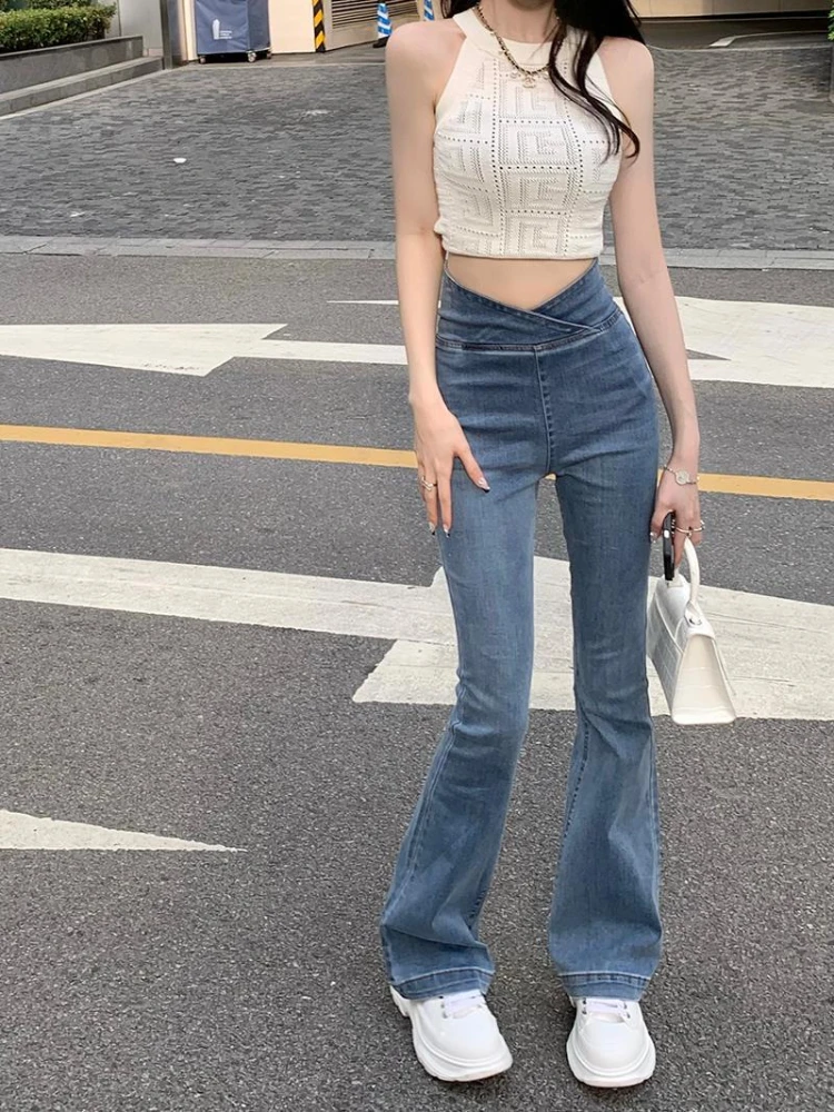 Vintage Jeans Women Spring Fashion Minimalist Sexy Ins Popular Simple Retro Korean All-match Denim High Waist Casual Streetwear