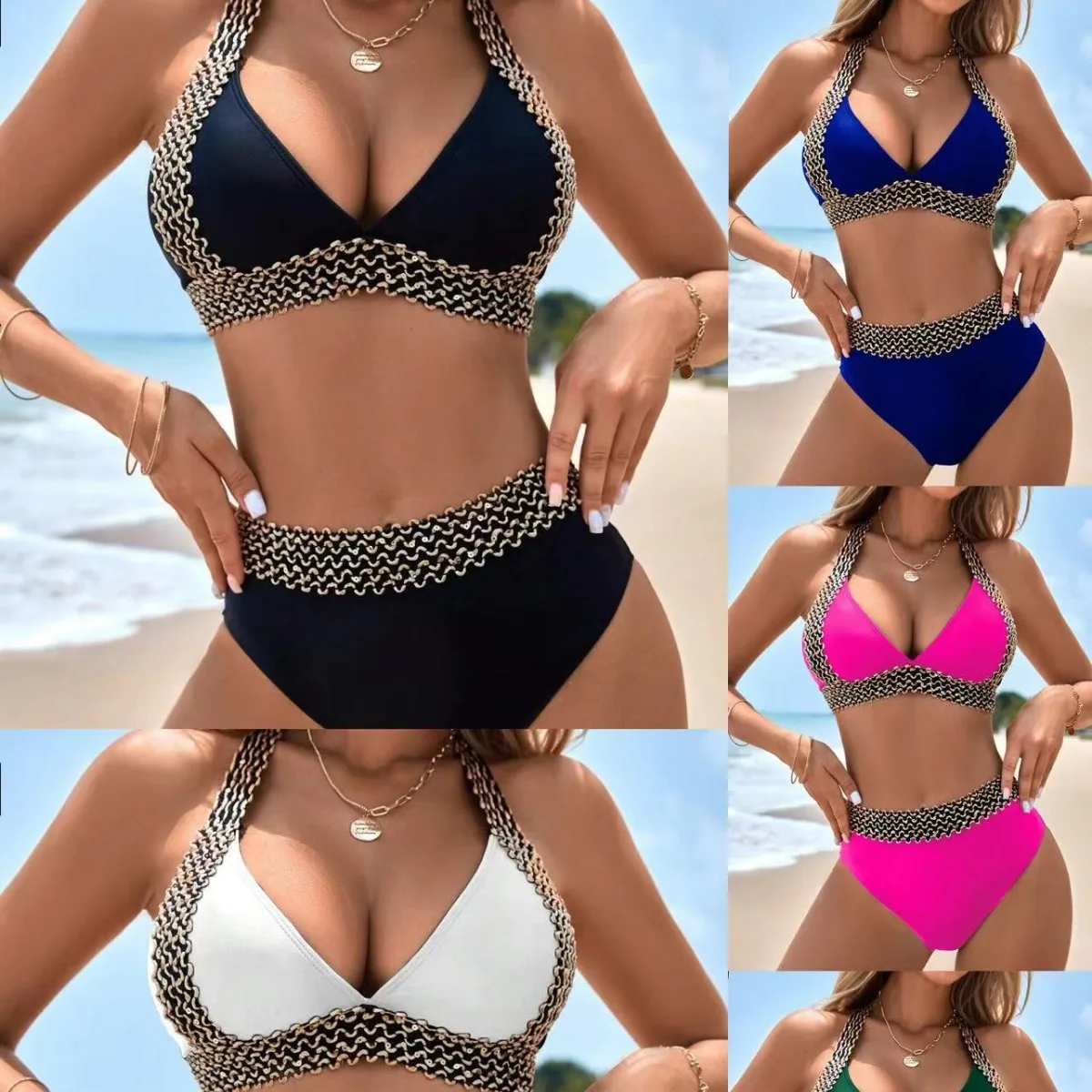 

Swim Suit Women Swimwear Beach Outing Outfits 2024 Vintage Korean Sex Set Split For Polyester Spandex Solid