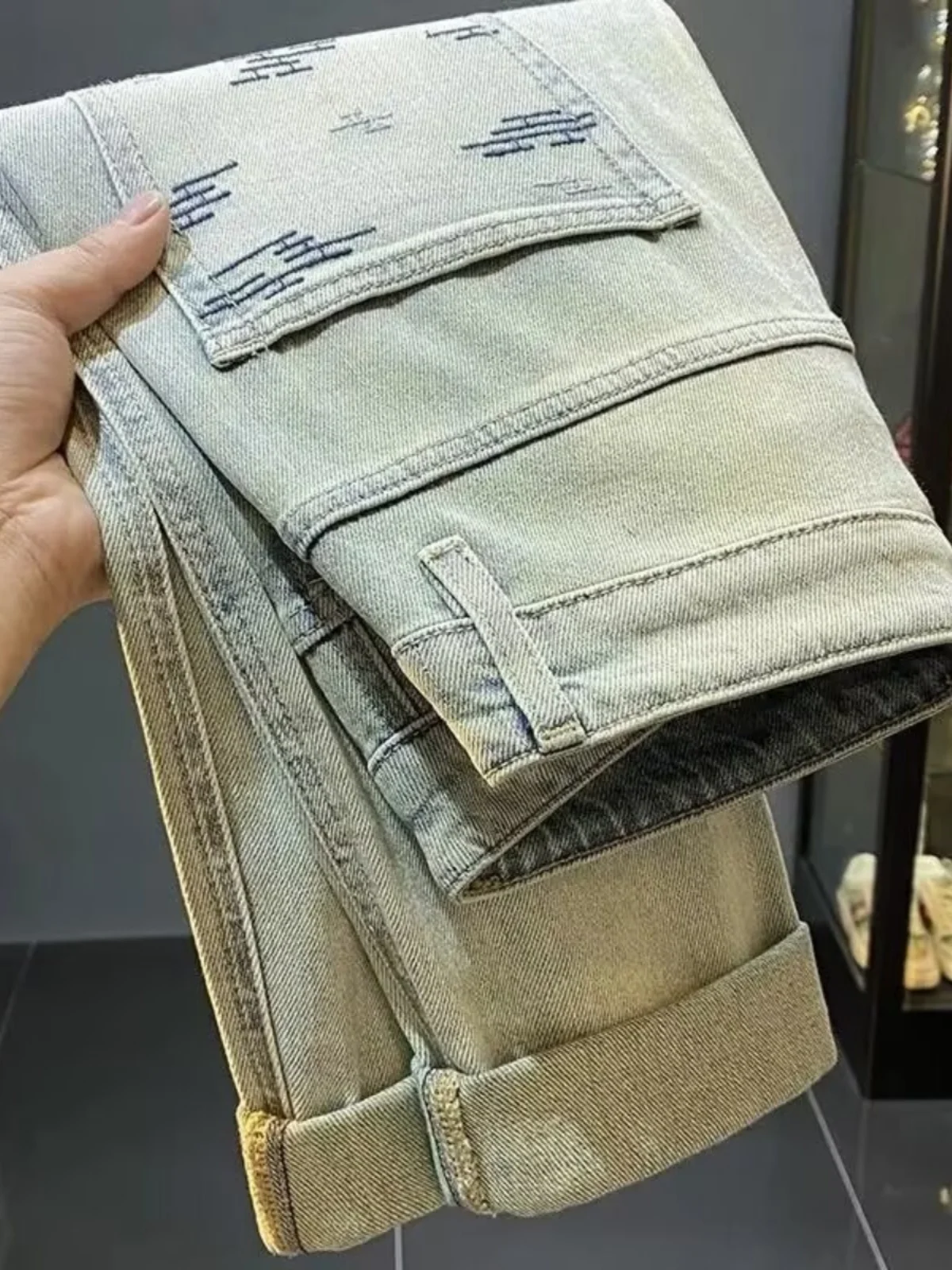 

Мужские джинсы в стиле ретро с эффектом грязевого окрашивания, осенняя новинка, модные брендовые брюки прямого кроя с зауженным силуэтом, повседневные, молодежные, стильные