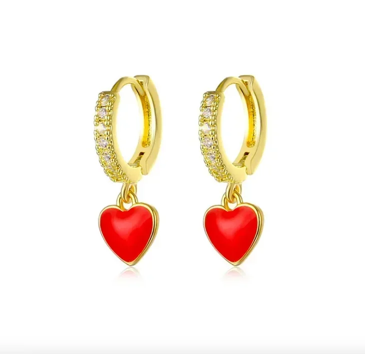 

VSE1 Red Earrings Rhinestone Temperament Heart Shaped Earring For Women Wedding Party Jewelry