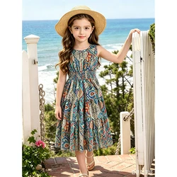Girl Dress Summer New Retro Floral Print Designed Classic Elegant Daily Casual Holiday Vacation Birthday Party Princess Dress