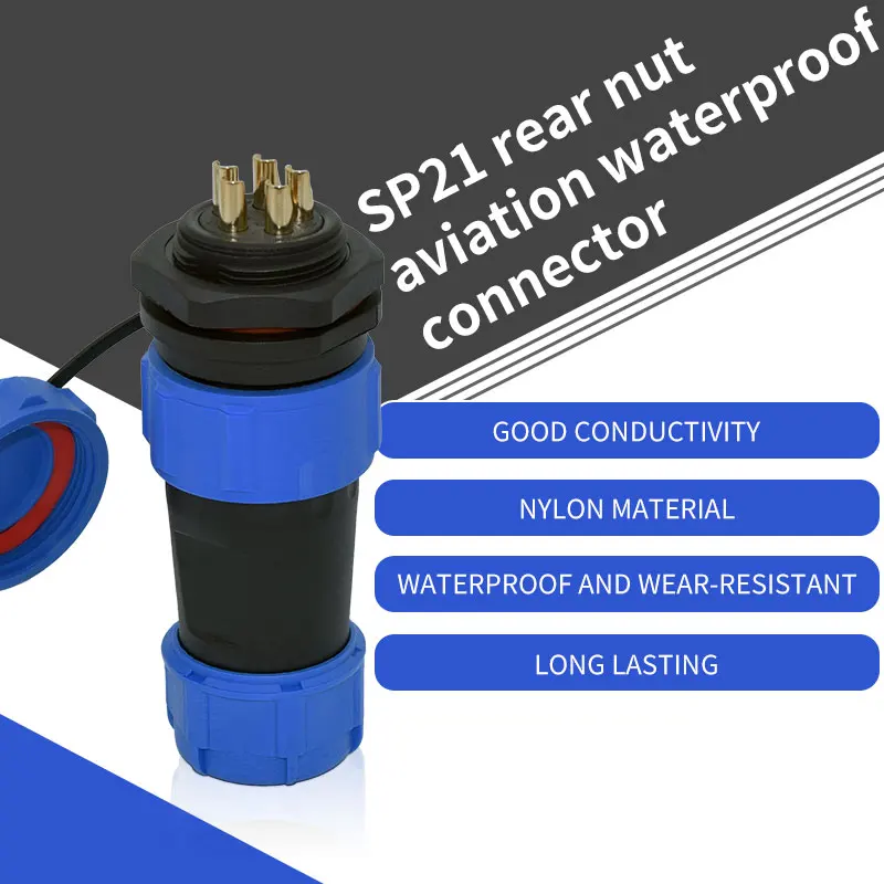 YXY SP21 5 pin waterproof connector back nut 2pin 3pin 4pin 5pin 7pin 9pin 12 pin IP68 Female plug male plug and socket