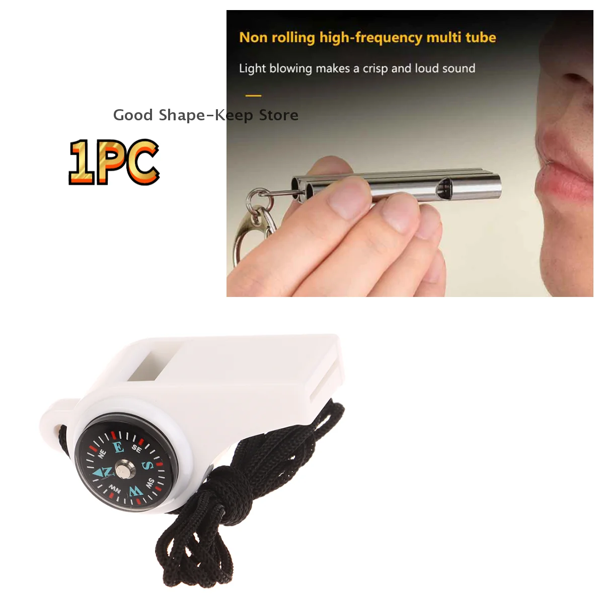 

1Pc Double Pipe Stainless Steel Whistle Pendant Keychain High Decibel Portable Outdoor Survival Emergency Camping Tool