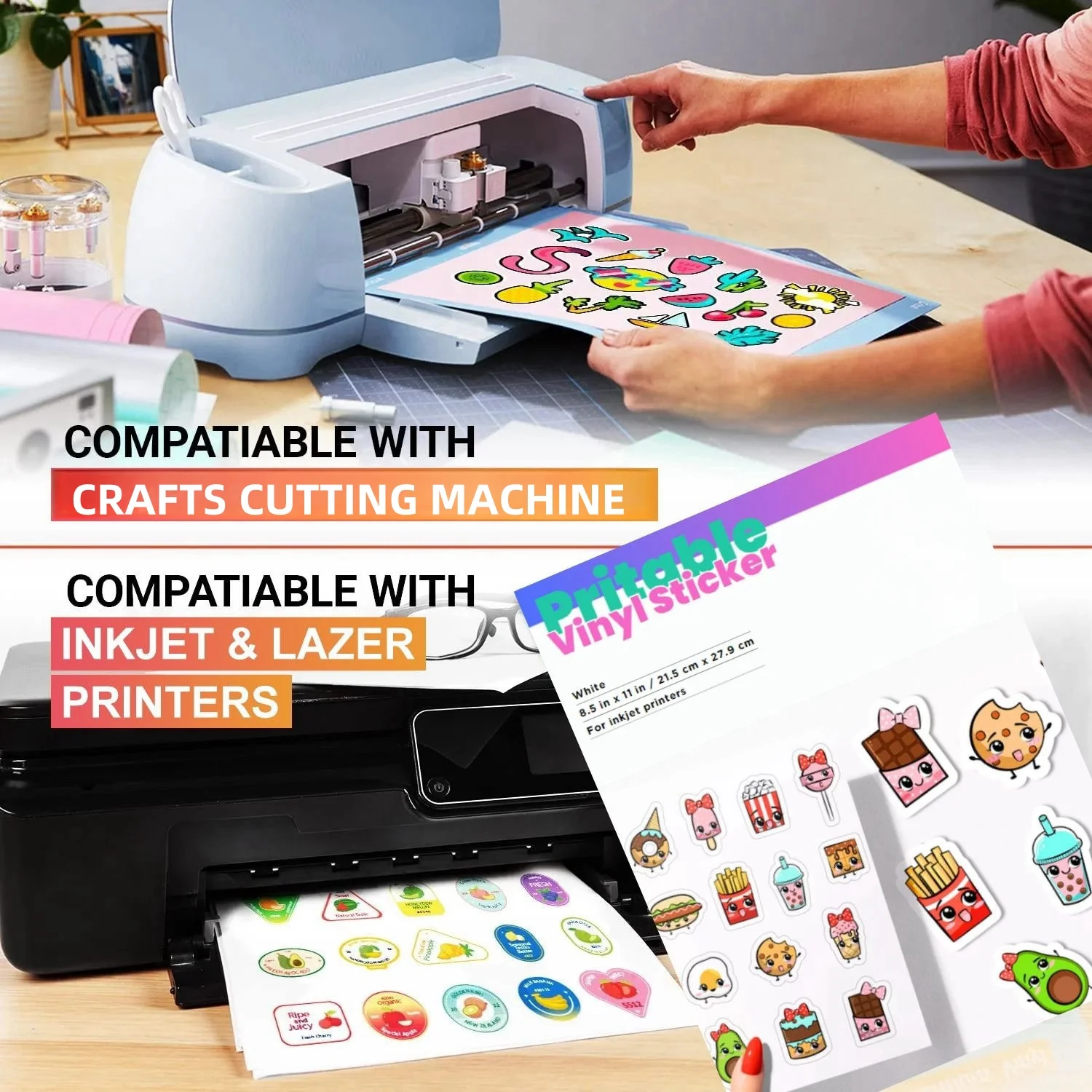 

20 sheets of 8.5 x 11 inch waterproof - durable printable vinyl sticker paper dries fast and keeps the ink well