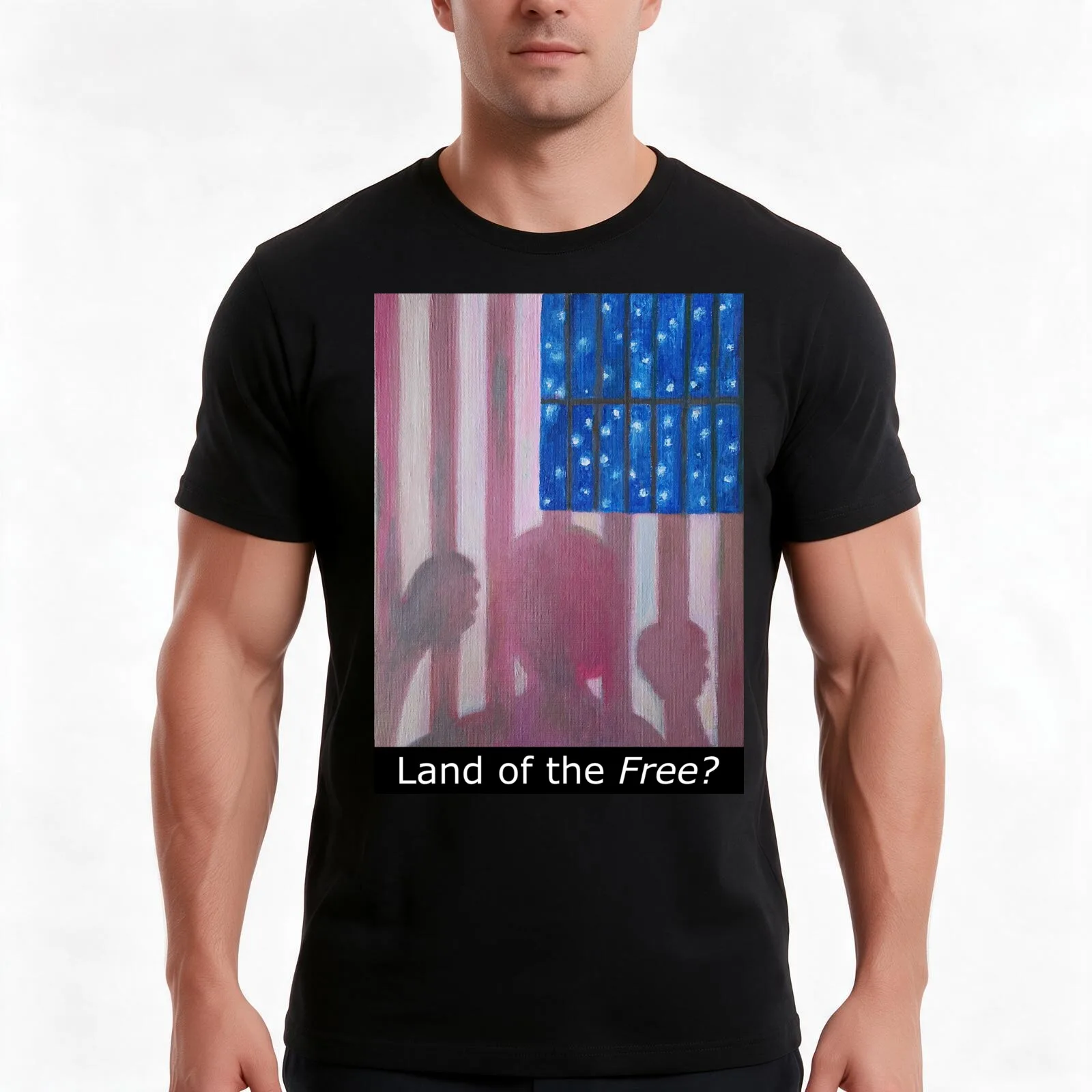 American Flag as a Prison Cell depicting Mass Incarceration T-Shirt Summer Casual Cotton Tee Oversized Streetwear Tops