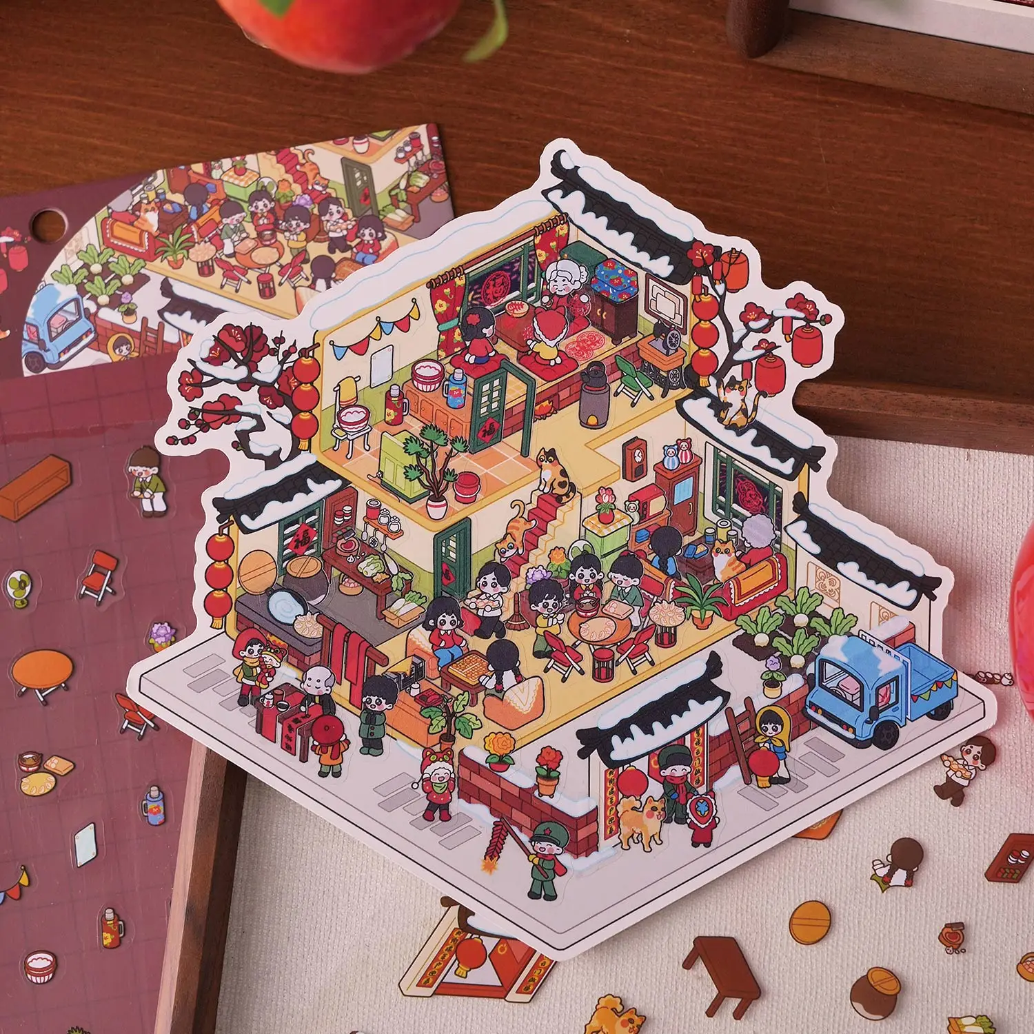 สติกเกอร์ภูมิทัศน์สามมิติ Tuanyuan Series ธีมปีใหม่ 3D สเตอริโอคู่มือ DIY ฉากตกแต่งสติกเกอร์