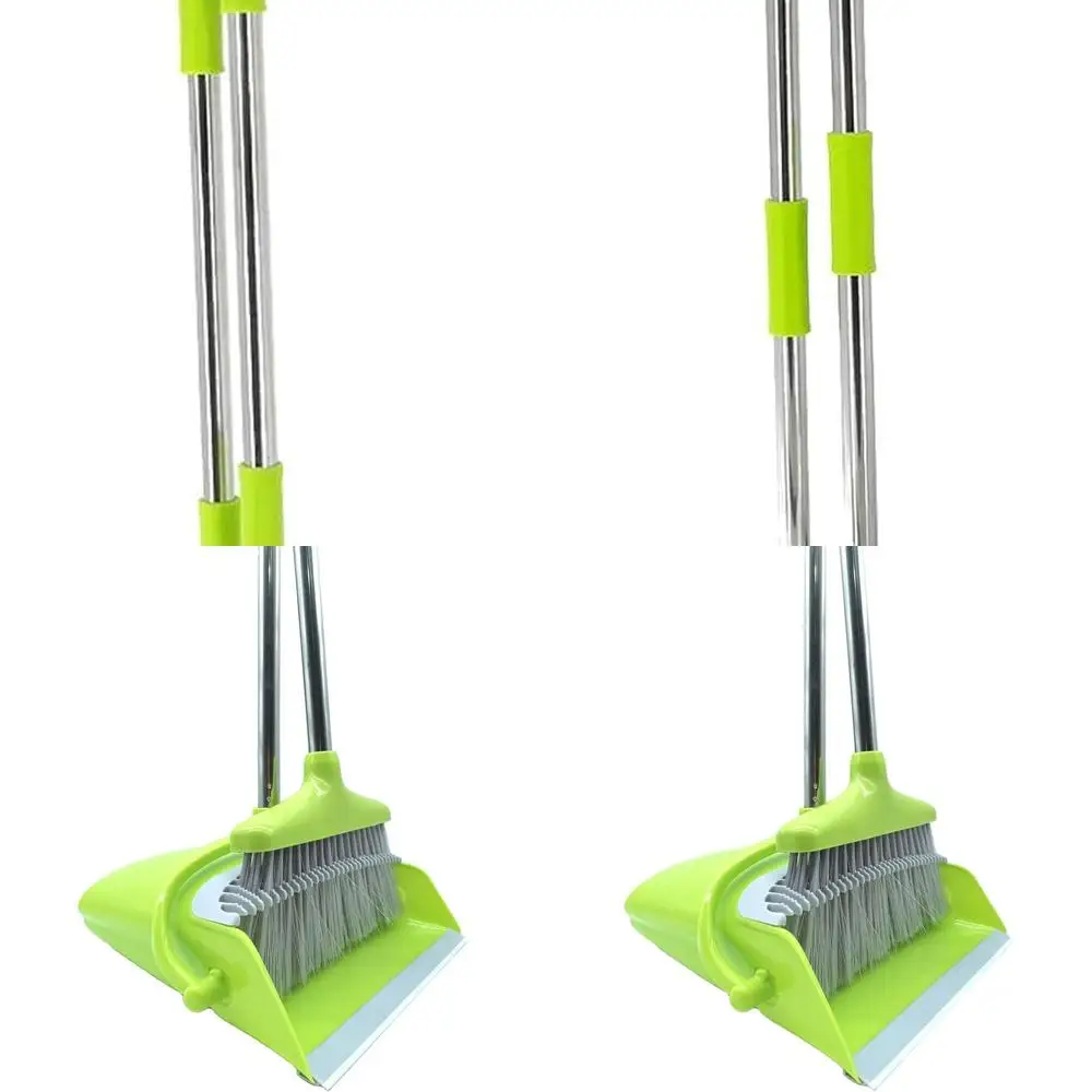 

Green Extendable Long Handle Broom and Dustpan Set, Lightweight Stainless Steel Upright for Indoor and Outdoor Home and Office U