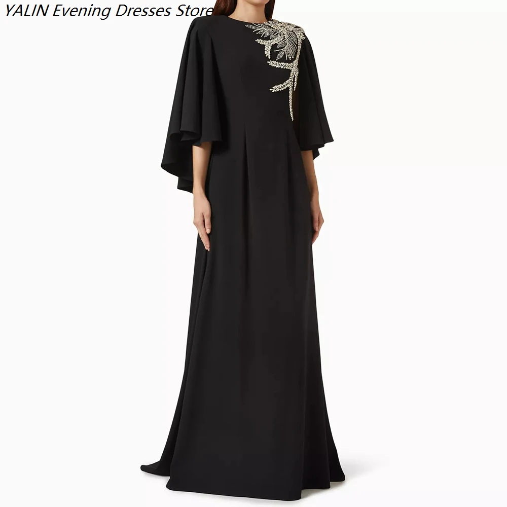 Women's A-line Evening Dresses Floor-length O-neck Sleeveless Prom Dresses Fashion Beading Stole Simple Draped Customized Gowns