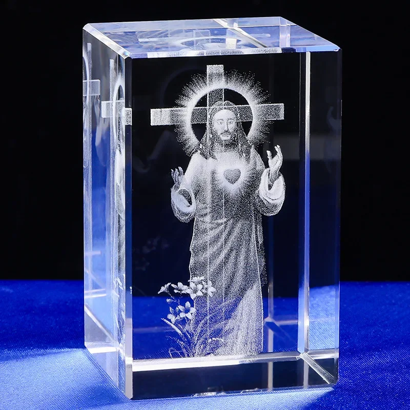 

K9 3D Laser Engraving Jesus Figurines Miniatures Sculpture Christian Jesus Cross Virgin Mary Religious Beliefs Office Home Decor