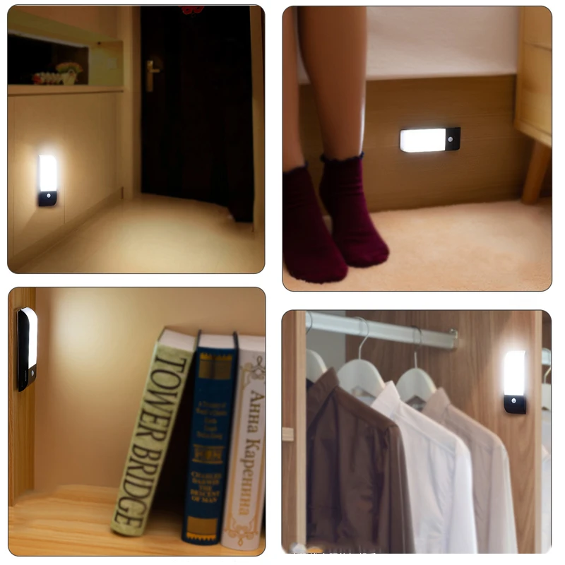 LED Night Light Motion Sensor Rechargeable Under Cabinet LED Lamp Corridor Bathroom Closet Kitchen Light