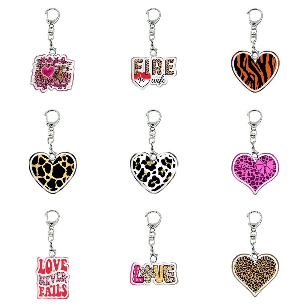 New Women Men Acrylic Leopard Print Keychain Transparent Acrylic Trinket For Friends Pendants