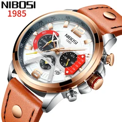 NIBOSI Casual Sport Watch Men Top Brand Luxury Big Military Leather Wristwatch Man Clock Fashion Chronograph Relogio Masculino