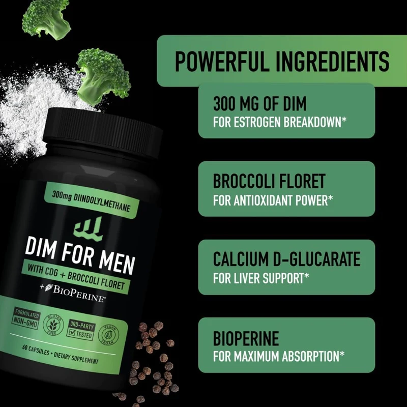 DIM Men, Estrogen Blockers | Men\'s Hormone Balance and Fitness Booster Supplements with Diindole Methane and CDG