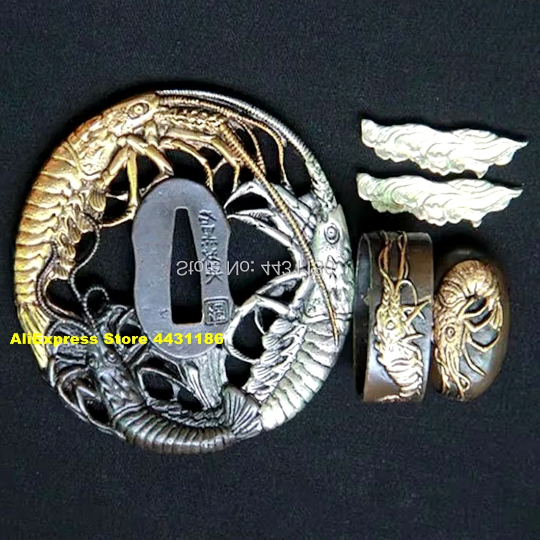 Shrimp Theme Japanese Samurai Sword Set Fittings Copper Tsuba Menuki Fuchi Kashira For Katana/Wakizashi/Tanto DIY Accessory ﻿