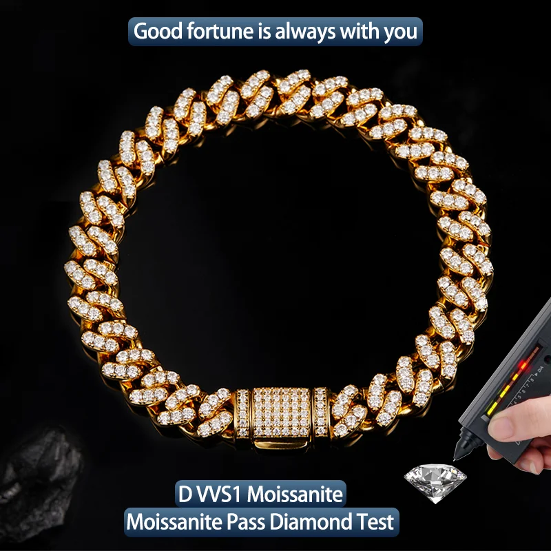 

S925 Silver Moissanite Cuban link Bracelet 6~8.5inch HipHop Style Jewelry Personalized customization Valentine's Day Gift