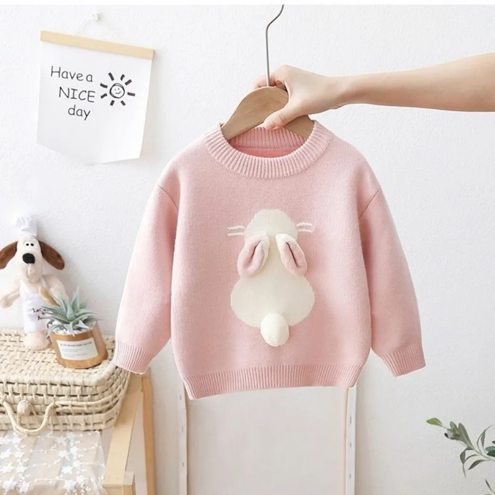 Kids Girls Sweater Autumn and Winter Children\'s Clothes Plush Children\'s Baby Knitting Thickened Rabbit Sweater