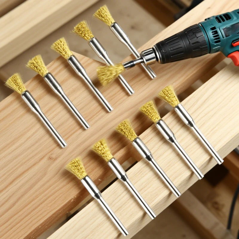 10pcs Extended Stainless Copper Wire Brushes Set For Rust Dust Removal Automotive Parts Polishing Tools