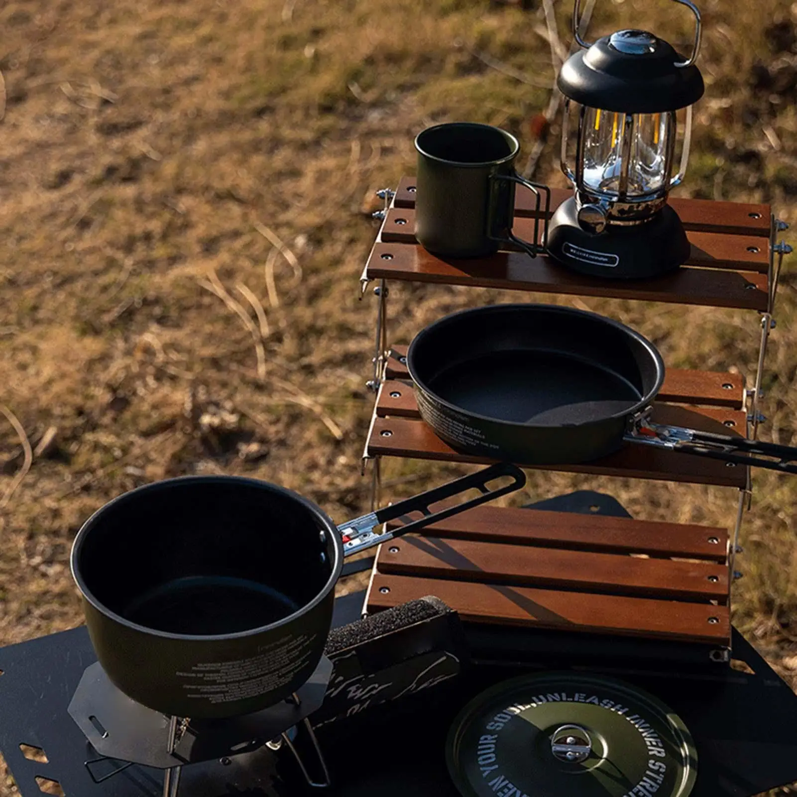 Camping Cookware Set Camping Frying Pans For Cooking Detachable Handle Design Frying Tools Stackable For Family Survival
