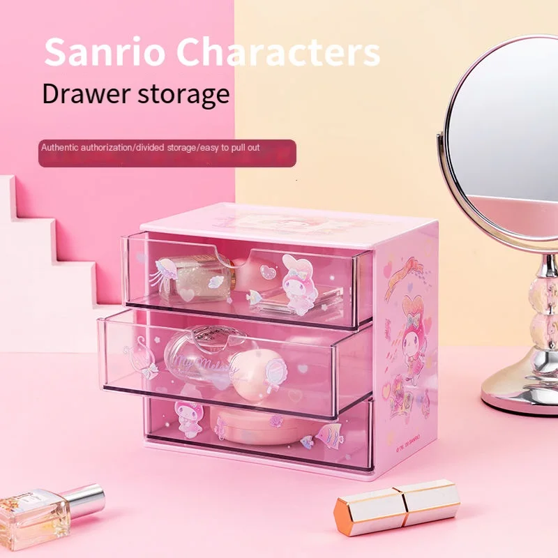

Sanrio Cartoon Melody Multi Layer Drawer Jewelry Storage Shelf Students High Appearance Dormitory Desktop Stationery Organizer