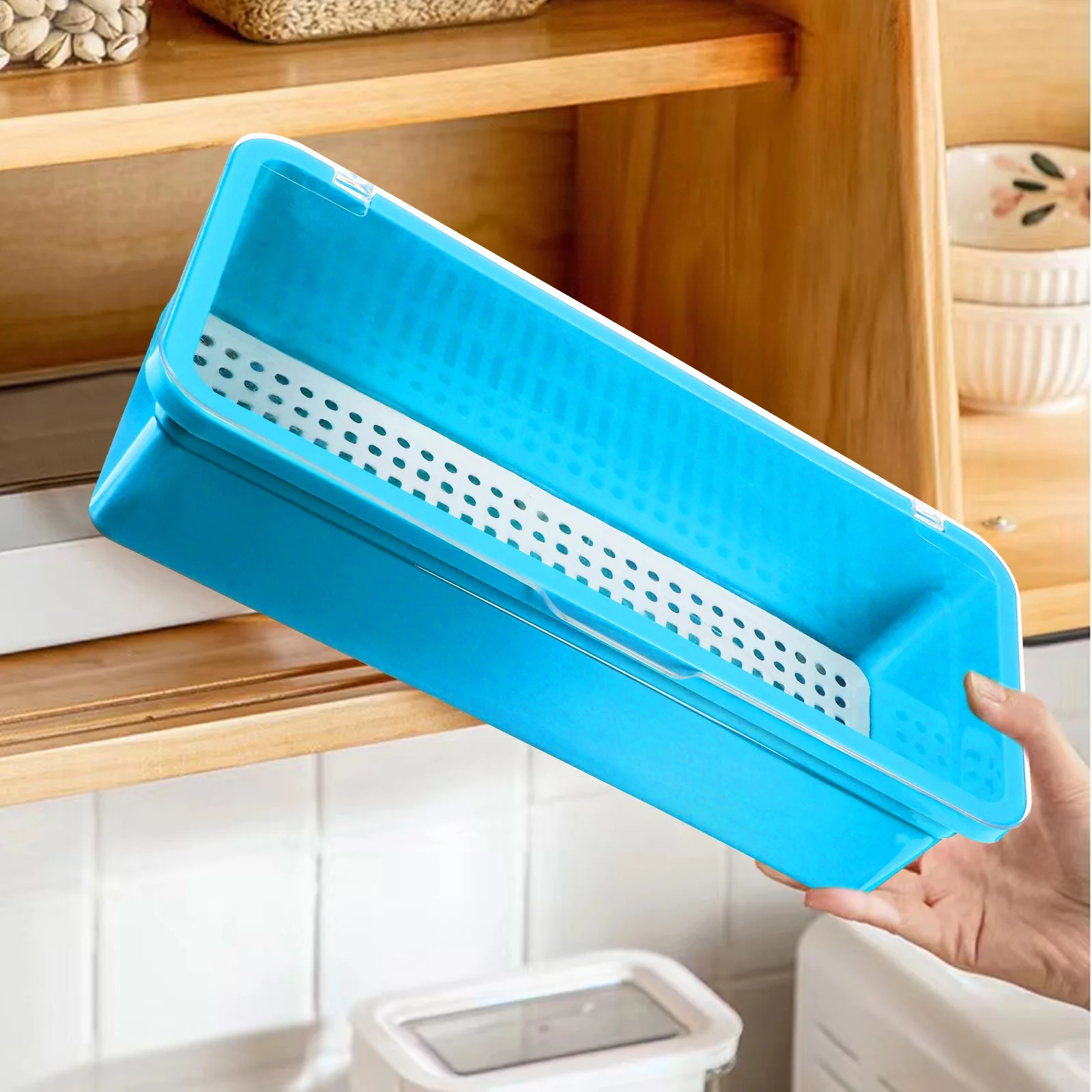 2 قطعة منظم أدوات المائدة صندوق تخزين الفضيات غطاء بلاستيكي قابل لإعادة الاستخدام صينية أدوات المائدة درج أدوات المطبخ المنظم كونترتوب