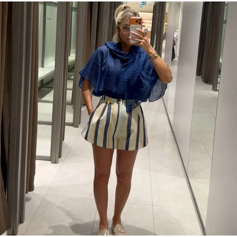 Striped High-Waisted Pocket Shorts — product information 6