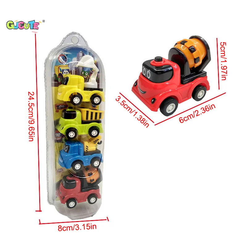 4 stks/set Mini Auto Model Speelgoed Simulatie Bouwvoertuig Cartoon Trek Auto Speelgoed Educatief Cadeau Voor Kinderen Jongens Meisjes