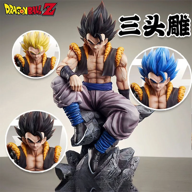 

23cm Anime Dragon Ball Figure Gk Gogeta Three Head Replaceable Sitting Posture Gogeta Figures Pvc Model Collection Doll Toy Gift