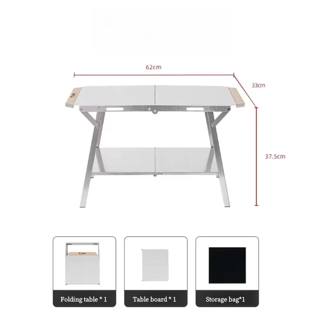 Mesa dobrável de aço inoxidável portátil resistente ao desgaste mesa de acampamento ao ar livre mesa de queima de fogo multifuncional mesa de fogueira