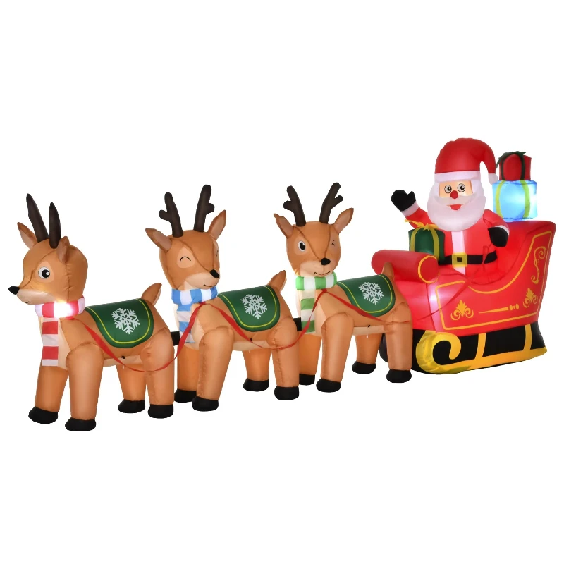 

Inflatable Santa with sleigh and 3 reindeer outdoor Christmas decorations