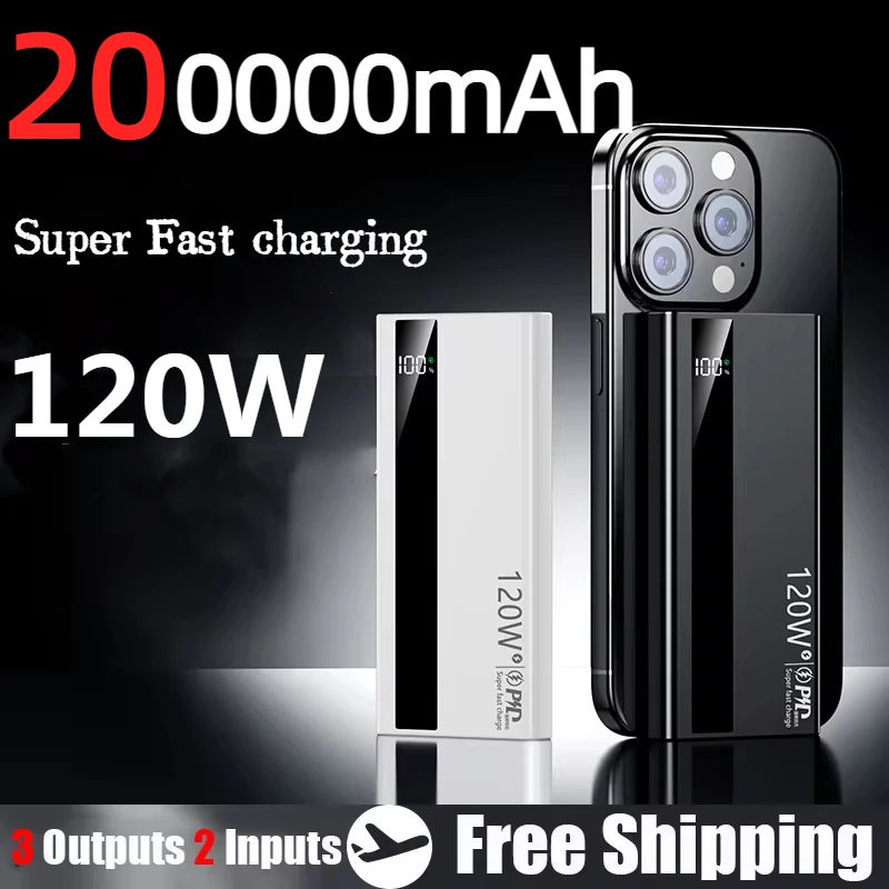 200000mAh 120W Power Bank Super Fast Charging Battery High Capacity Digital Display Power Bank For Iphone Samsung Huawei New