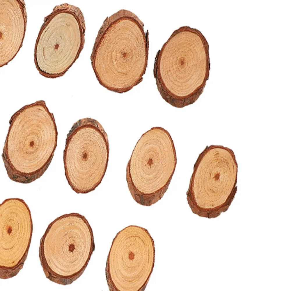 Rodajas de Madera de Pino sin Acabado, Discos de Madera Ovalados Multifuncionales, Textura de Corteza de Árbol, Ovalados de Madera para Proyectos Hechos a Mano