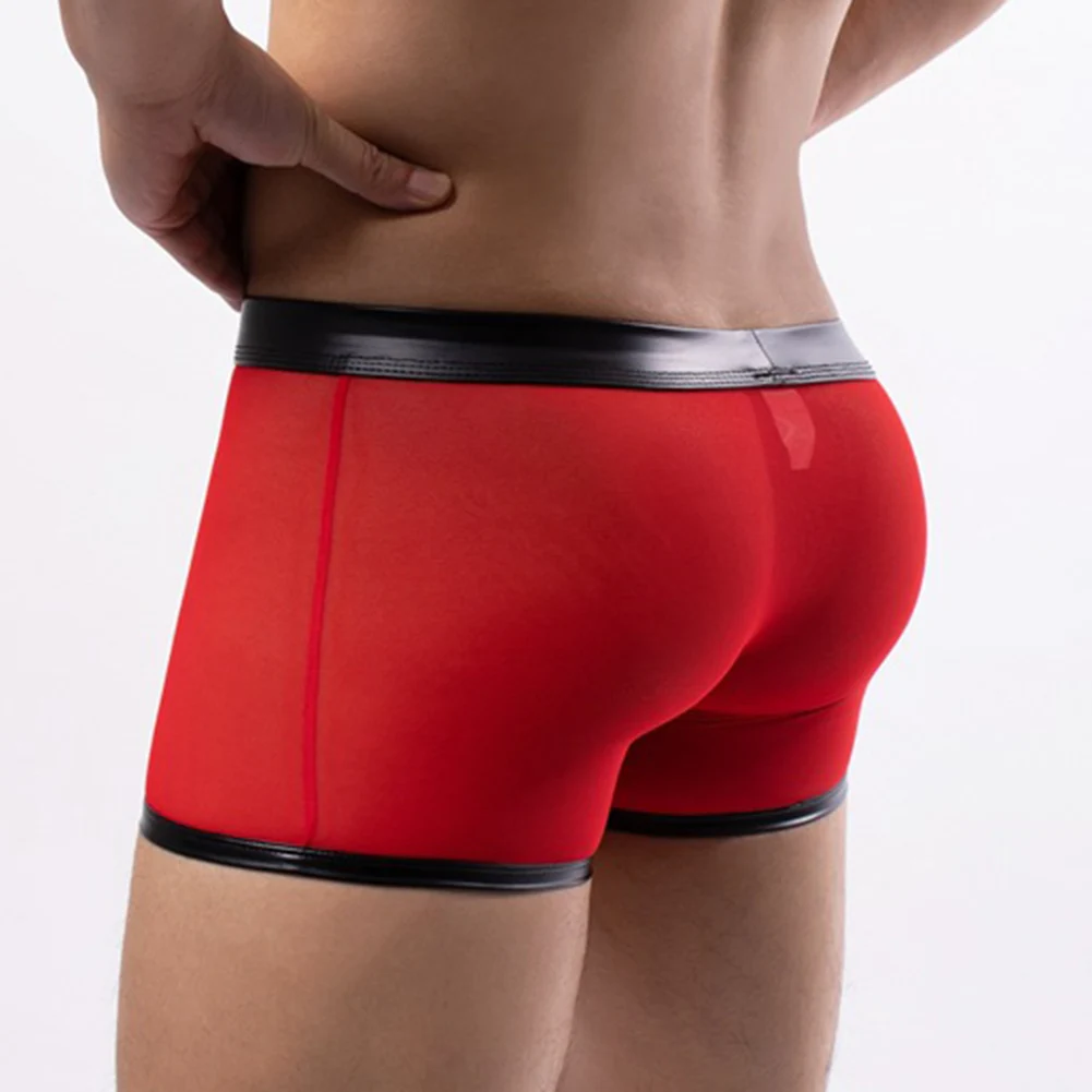 

Hollow Out Fashion Mens Sexy Boxer Briefs Sheer Mesh Pouch Underwear Male Flat Boxers Panties Lingerie Thong Sleep Bottoms