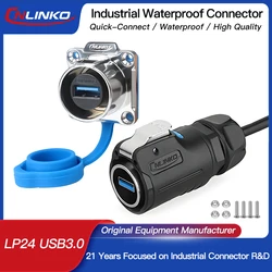 CNLINKO IP68 Waterproof M24 USB 3.0 Connector Female Socket & Male Plug with 0.5m/1m/2m/3m Extension Cable for Industrial Use