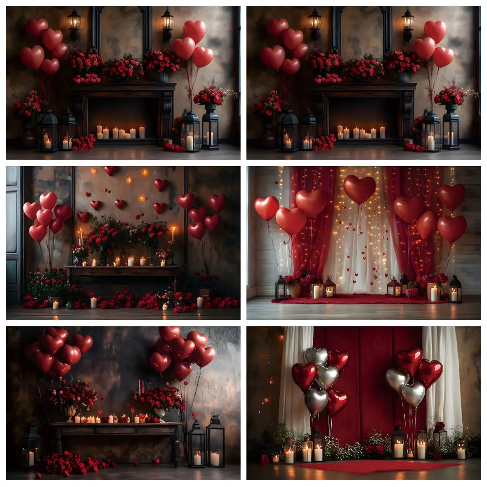 

Valentine's Day Photography Backdrop Red Rose Love Heart Balloon Candle Arch Couple Portrait Background Decor Photo Studio Props