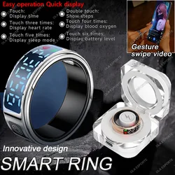 2025 Smart Ring LED Touch Display Screen Gesture Swipe Video Heart Rate Health Monitoring 5ATM Waterproof Smart Rings Men Women