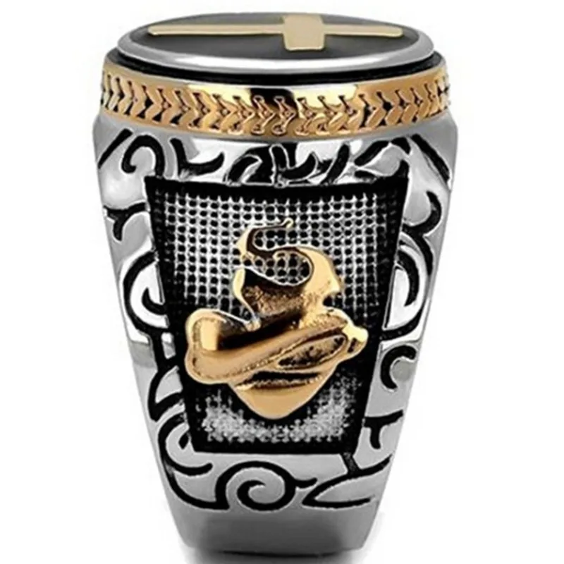 Fashion European and American Rice Cross Personalized Retro Black Oil Two-Color Cross Ring
