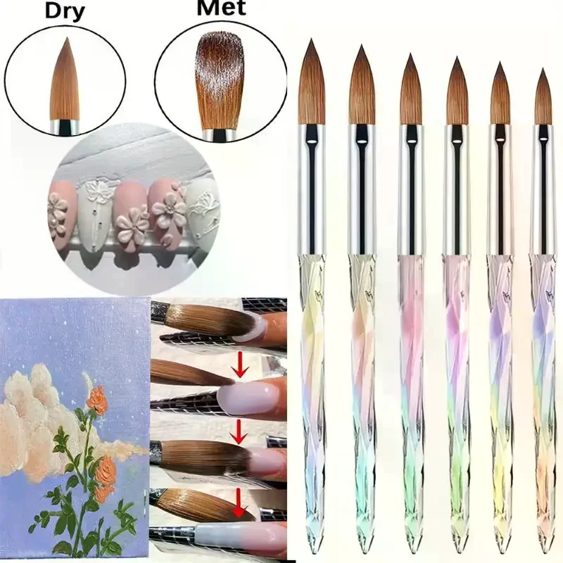 6本のアクリルネイルブラシセット、アクリル塗布用のプロフェッショナルネイルブラシ、アクリルパウダーネイルエクステンション、3Dネイルカービング用