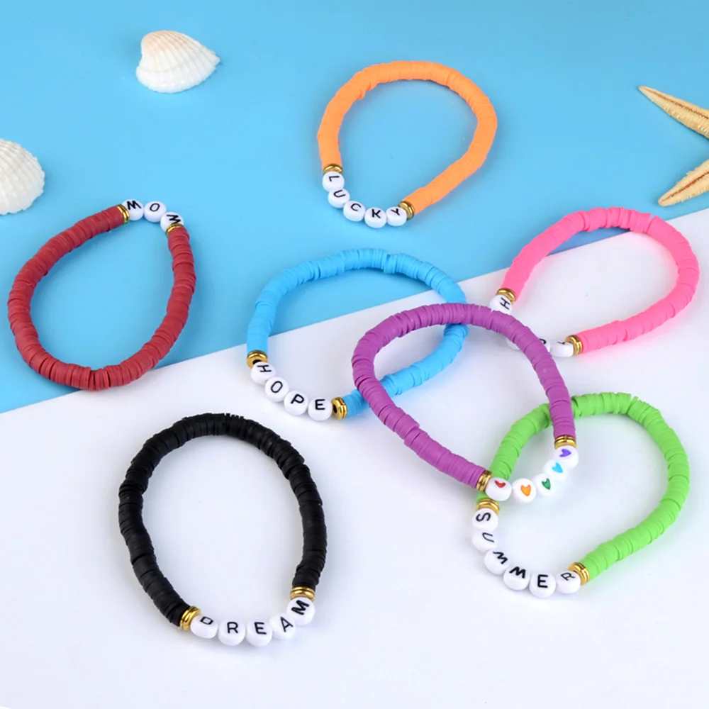 DIY Boho Letter Women Bracelet Multicolor Polymer Clay Flat Round Handmade Sweet And Lovely Girls Child Bracelets Cute Jewelry