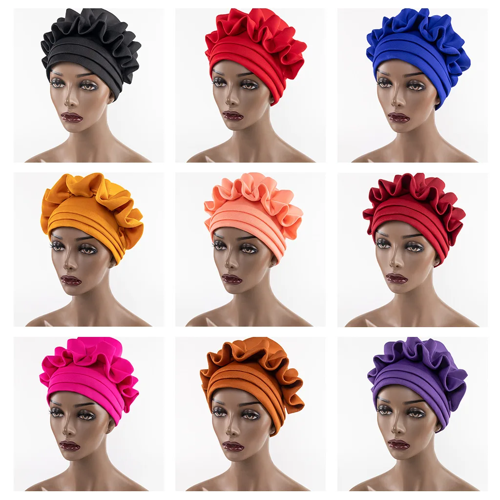 2023 Fashion Style African Women Solid Color Heatie African Headtie African Caps Women Hats