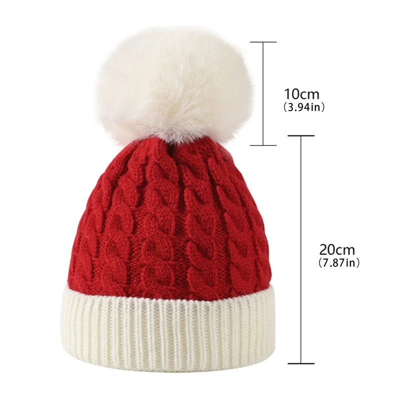 Gorros de punto gruesos y cálidos para invierno, gorros de nieve para esquiar al aire libre, gorro para adultos, Navidad, Papá Noel, fiesta de Navidad, gorro de Año Nuevo, gorro con pompón de piel