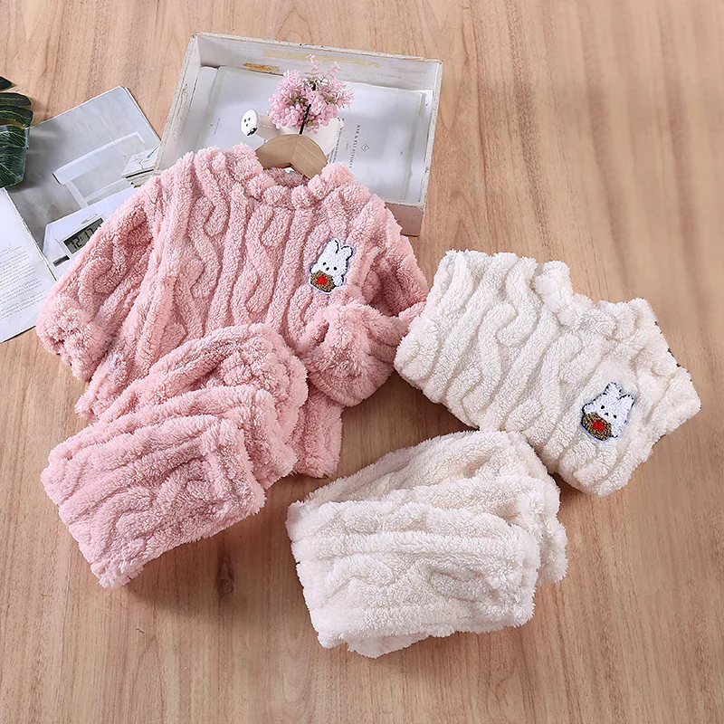 

Kids Winter Thicken Warm Soft Flannel Pajamas Toddler Baby Cute Cartoon Rabbit Sleepwear Boys Girls Casual Pyjamas Clothing Sets