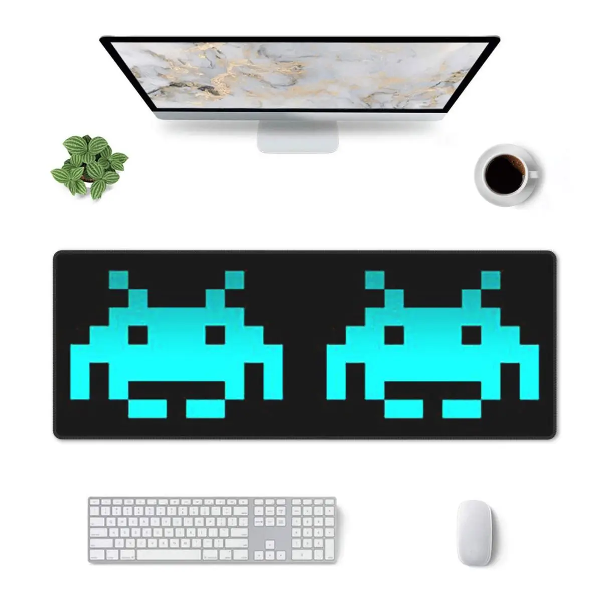 Large Mouse Pad Retro Game Space Invaders Black Gamer PC Laptop Mats Keyboard Carpet Computer Gaming Office Accessories Desk Mat