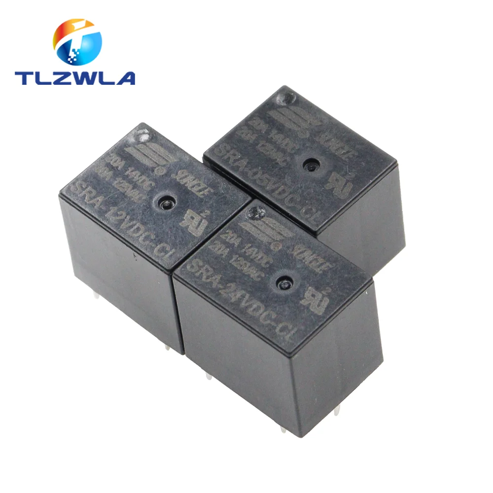 5PCS 5V 12V 24V 20A DC Power Relay SRA-05VDC-AL SRA-12VDC-CL SRA-24VDC-CL 4Pin 5Pin PCB Type In Stock Black Automobile Relay