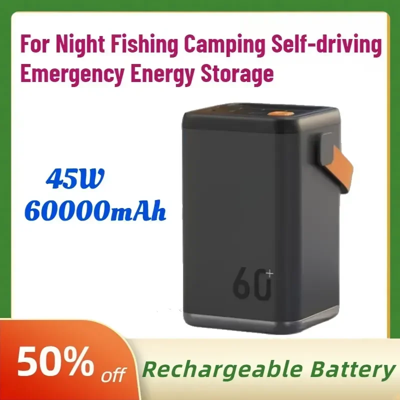 60000mAh Powerful Power Bank 45W Fast Charge External Battery for Night Fishing Camping Self-driving Emergency Energy Storage