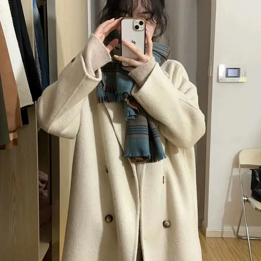 Abrigo de lana grueso para mujer, gran oferta de la temporada, nueva chaqueta de lana de moda de longitud media de estilo coreano para otoño e invierno, talla pequeña