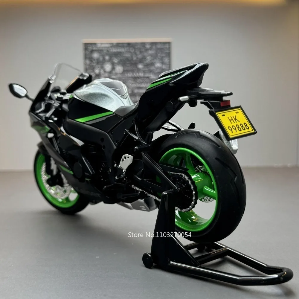 1/12 Kawasaki ZX-10R Toy Model Cars Diecast Alloy Motorcycle Sound Light Metal Body Rubber Tires High Simulation Models Boy Gift