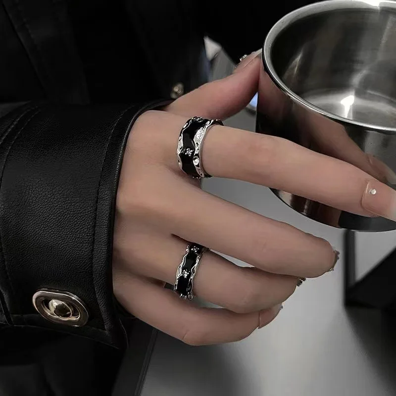 KADRUFI Punk Gothic Black Opening Rings for Men Women Couple Luxury Coarse Fine Styles Finger Ring anillos Jewelry 2023 Fashion