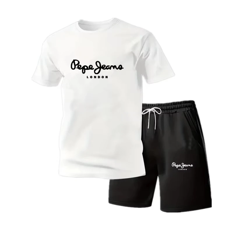 

New summer fitness sportswear for men, short-sleeved T-shirt and shorts two-piece set, breathable and quick-drying casual wear.