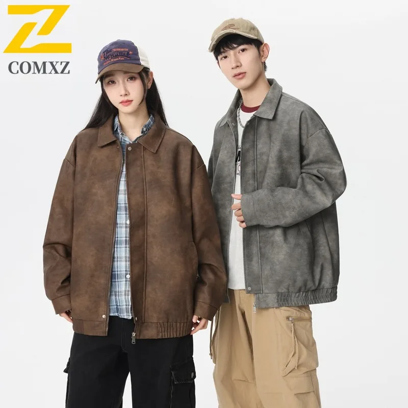 

COMXZ Мужская осенняя кожаная куртка премиум-класса с воротником-стойкой, ветрозащитное пальто для верховой езды, легкая ветровка в городском стиле